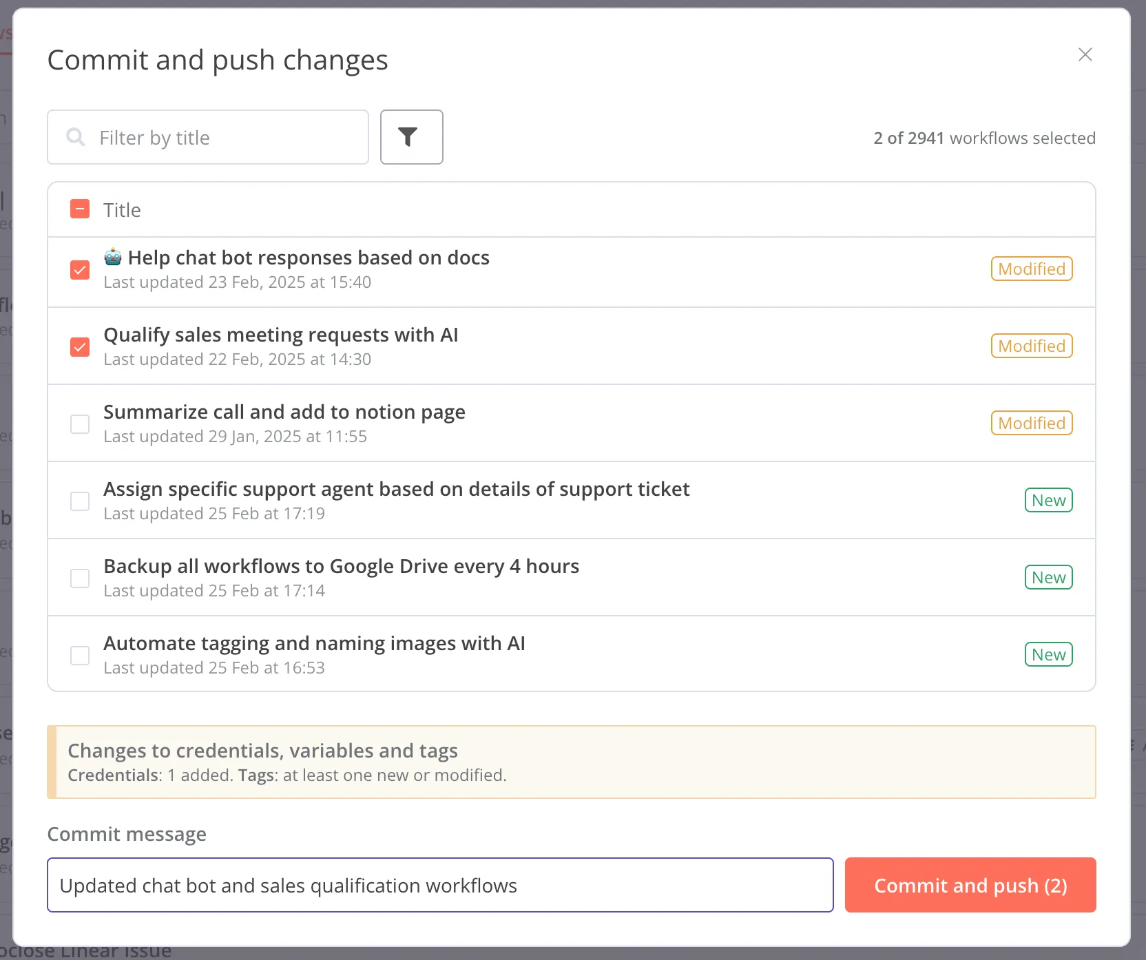 Commit modal